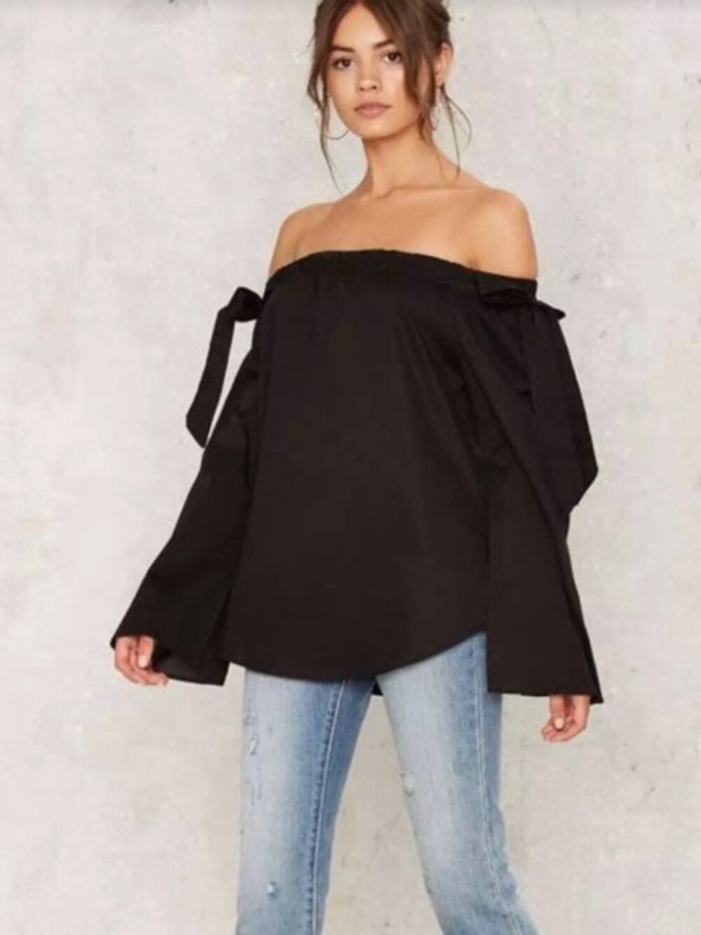 Nasty Gal Black Off the Shoulder Top XS